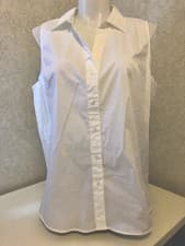 Image of NWT Plus 24 White V-Neck & Sleeveless. Buttons In Front, 