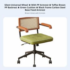 Image of Cane Back Rolling Chair Retro Design Office Seating Wheeled Base for Students