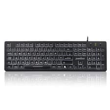 Image of PERIBOARD-317 Wired USB Keyboard, White LED Backlit, Big Print UK QWERTY, Black