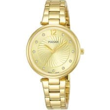 Image of Pulsar Ladies Gold 30mm Quartz Watch Steel Strap PH8494X1