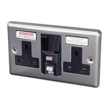 Image of Contactum RCD Double Socket Steel Brushed 13A Latching 13A 2 Gang REF4900BSB
