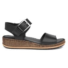 Image of Hush Puppies Womens Sandals Black Adults Ladies Wedge Leather Buckle Ellie SIZE