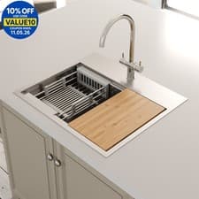 Image of 1 Bowl Kitchen Sink Undermount Inset Stainless Steel Drainer Chopping & Waste