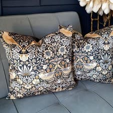 Image of Luxury Handmade Velvet Cushion Cover Strawberry Thief by William Morris