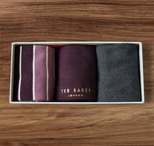 Image of New Ted Baker Burgundy 3 Pack Assorted Mens Socks In Gift Box One Size RRP £25