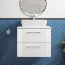 Image of Nuie Deco Wall Hung 2-Drawer Vanity Unit with Worktop 600mm Wide - Satin White