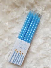 Image of Traditional Birthday Cake Candles 10 X 10cm Plus Holders Blue Polka Dot