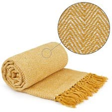Image of Throw Blanket for Sofas Bed Runner Herringbone Design Soft Cotton Herringbone