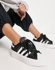 Image of ADIDAS Originals Womens Superstar Bonega Platform Trainers Black White Shoes NEW