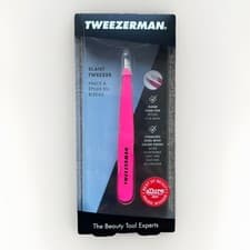 Image of Tweezerman Slant Tweezer Neon Pink Stainless Steel Precision Brow Tool UK