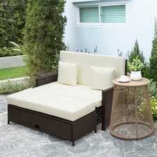 Image of Outdoor Garden Rattan Furniture Set 2 Seater Patio Sun Lounger Daybed Sunbed