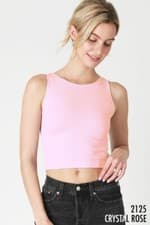 Image of Sexy Crystal Pink Ribbed Seamless and Stretchy High Neck Crop Top