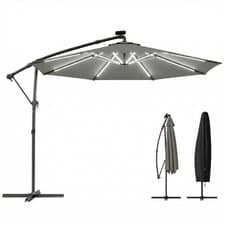 Image of Outsunny 3 m Garden Cantilever Parasol with Solar Light, Rotation, Grey
