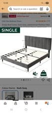 Image of Single Bed Frame, Dark Grey Upholstered Platform Bed with Headbord.