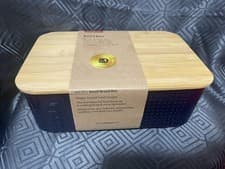 Image of Bodum Small Candy blue translucent Bread Box Bin Bamboo Lid (chopping Board)