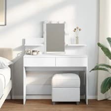 Image of Modern Wooden Makeup Vanity Desk Dressing Table With 2 Drawers LED Mirror Wood