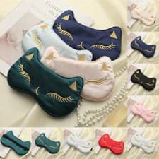 Image of Luxury Filled Satin Silk CAT Travel Eye Mask Soft Relax Sleep Blindfold Elastics