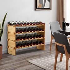 Image of 36 Bottle Wine Rack Stackable Free Standing Wine Rack 4-Tier Wooden Wine Stand