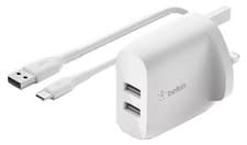 Image of Belkin BoostCharge Pro 24W Dual USB-A Wall Charger & USB-A to USB-C Cable - NEW