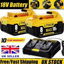 Image of 2X 8.0Ah Battery & Dual Port Charger For DEWALT 18V DCB183 DCB182 DCB180 DCB184