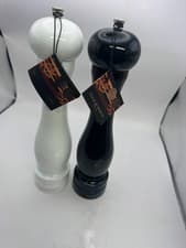 Image of Cole & Mason Capstan Salt and Pepper Mill Set Gloss Black/White Brand New 315mm