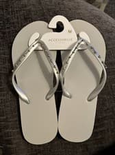 Image of Accessorize Monsoon Ladies Seagrass Flip Flops Size M UK 5 6 Silver Grey New