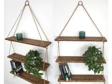 Image of Wall Hanging Rope Book Shelf Shelves Ropes Shelving Unit 60cm Wooden Planter