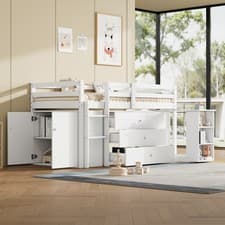 Image of 3ft Single Mid Sleeper Cabin Bed with Pull-Out Desk & Storage, White