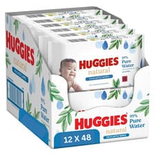 Image of Huggies Plastic Free Pure Baby Wipes 48's - Pack of 12 (576 Wipes)