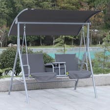 Image of Swing Bench 2-Seater Pivot Table & Storage Console with Adjustable Canopy Grey