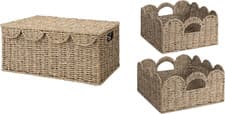 Image of Scalloped Wicker Storage Basket with Lid & Handles for Nursery Décor