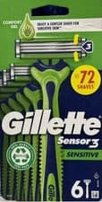Image of Gillette Sensor 3 Sensitive Disposable Razors with Comfort Gel, (Pack of 6)
