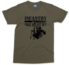 Image of Infantry T-shirt First in last Out Military Veteran Soldier Army Men's Tee Gift