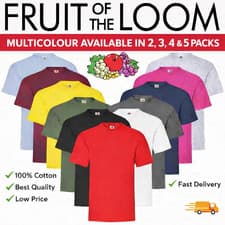 Image of 2, 3, 4 & 5 Pack of Mens Original T Shirt 100% Cotton Plain Fruit of the Loom
