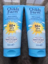 Image of Childs Farm Sun Cream . V High SPF 50 + 2 x 100 ml Blue Tubes . New