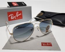 Image of New Ray-Ban RB3025 Aviator Pilot Sunglasses Gold Frame Gradient Blue Lens 58mm