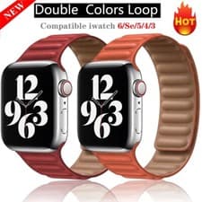 Image of New Leather Link Replacement Magnetic Band Loop for Apple Watch SE/6/5/4/3/2/1