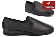 Image of Mens Leather Slippers Size 6 Boys Slippers Slip On Carpet Size 12 Rubber Sole