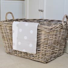 Image of Rectangular Wicker Basket Log Storage with Handles Grey Buff Rattan Large