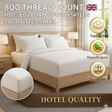 Image of 800 Thread Count 100% EgyptianCotton Sateen Deep Fitted Sheet Bed Sheet 30cm/12"