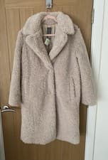Image of Primark Cream/Beige Borg LongLine Coat Size Medium BNWT