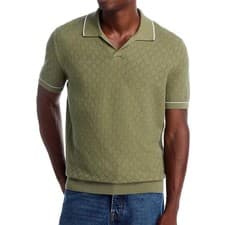 Image of Hugo Boss Men's BOSS Irenzo Textured Knit Tipped Open Collar SS Polo Shirt Green