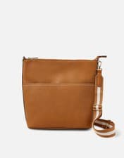 Image of Accessorize Sasha webbing shoulder bag blue tan tote handbag
