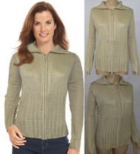 Image of Womens Ladies Chunky Cable Knit Cardigan zip up Long Sleeves Grandad Cardigan