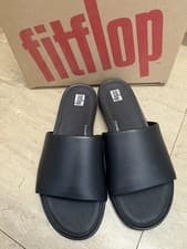 Image of Fitflop Uk 4 Gracie Leather Pool Slides Sandals Slip flats On All Black