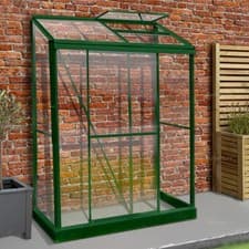 Image of Toughened Glass Aluminium 2x4ft Lean To Greenhouse - Green Frame, Base Included