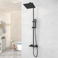 Image of Bathroom Thermostatic Shower Mixer Exposed Twin Head Square Rainfall Shower Set