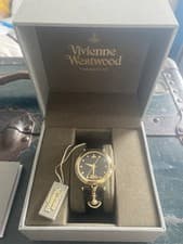 Image of Vivienne Westwood Black Time Machine Watch, Gold Casing, New And Unused