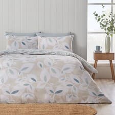 Image of Catherine Lansfield Inga Leaf Reversible Duvet Cover Bedding Set Natural