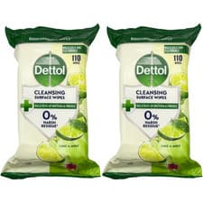 Image of Dettol Antibacterial Cleansing Surface Wipes Lime & Mint 110 Wipes - 2 Pack